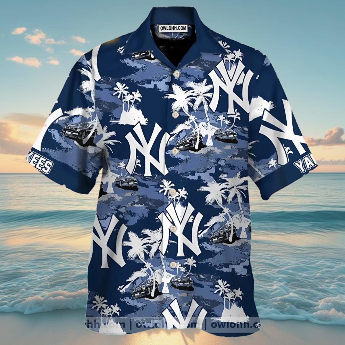 Ny Yankees Hawaiian Shirts With Island And Palm Tree Design