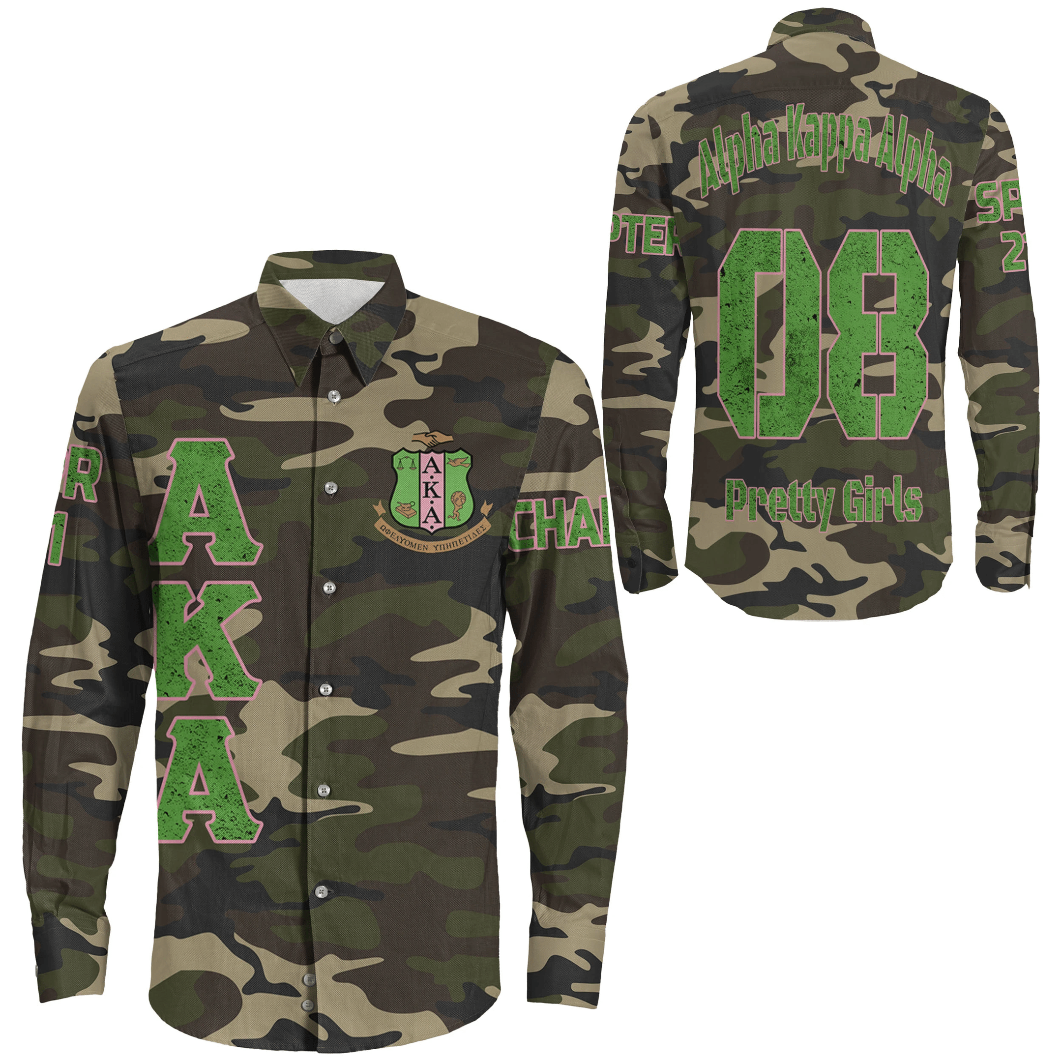 (Custom) Africa Zone Shirt – Alpha Kappa Alpha Camouflage Long Sleeve Button Shirt A31