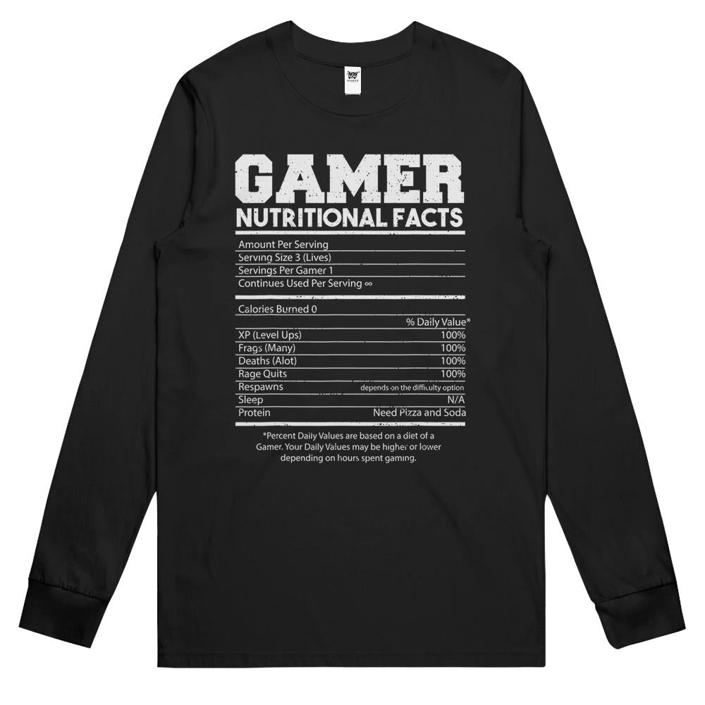 Nutritional Facts Shirt, Gamer Nutrition Facts Shirt, Nutrition Facts Gamer Nutritional Facts Gaming Long Sleeve T Shirts