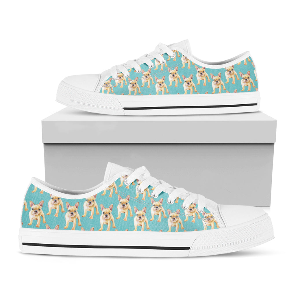 Watercolor French Bulldog Puppy Print White Low Top Shoes