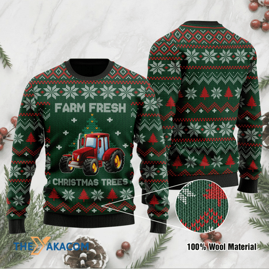 Merry Xmas Farm Fresh Red Truck Gift For Christmas Party Ugly Christmas Sweater