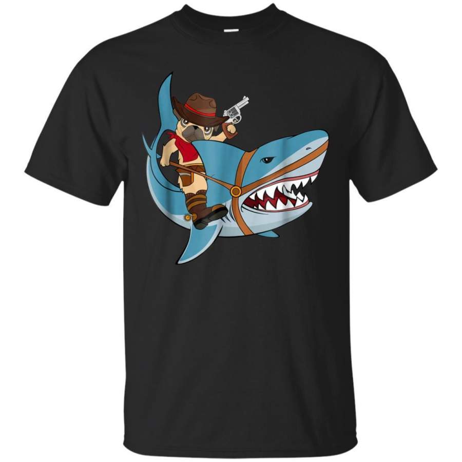 AGR Funny Cowboy Pug Riding Shark Tshirt For Men Women Kids Jaq T-shirt