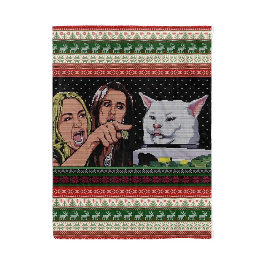 Woman Yelling At Cat Funny Meme Custom Blanket Fleece Blanket