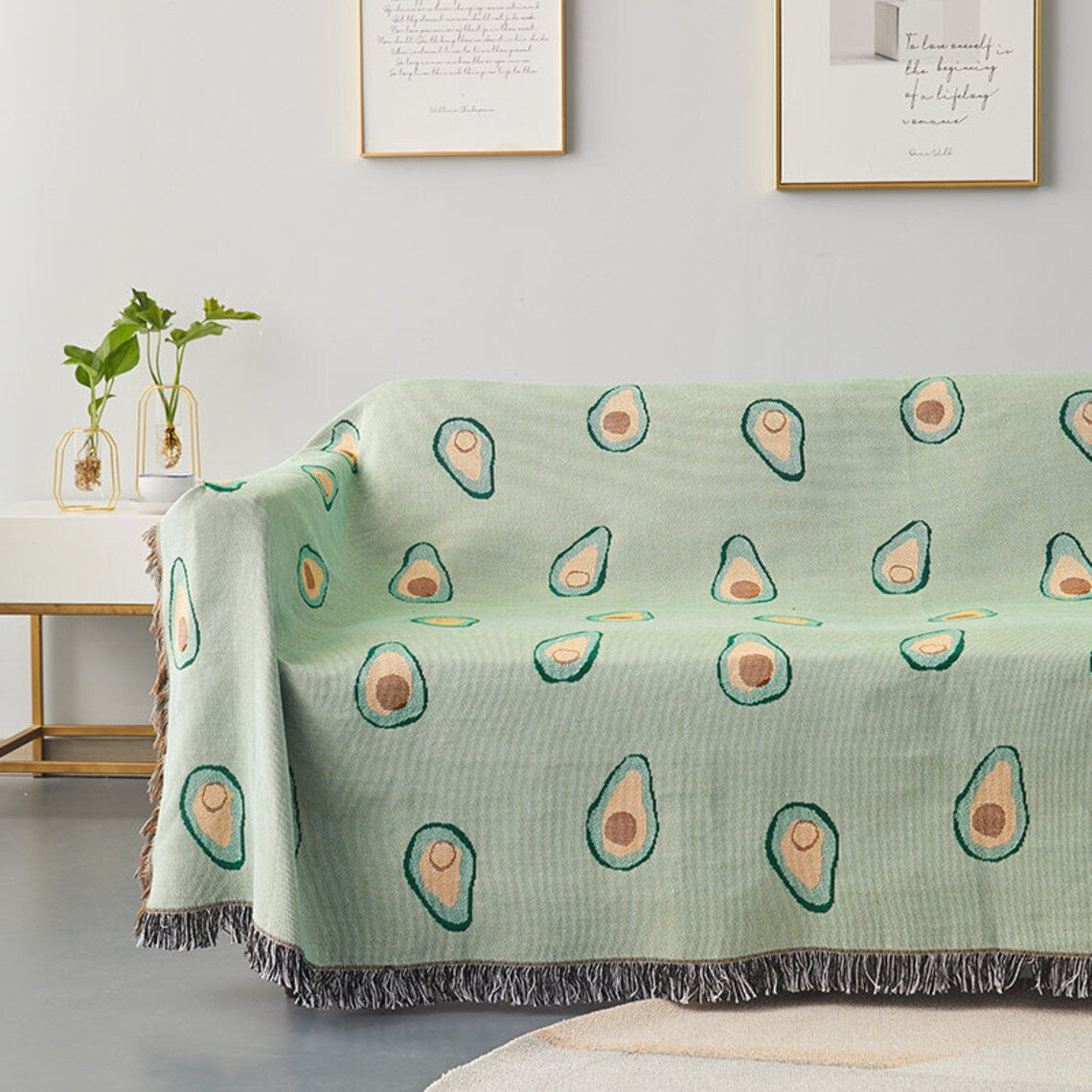 Avocado Pattern  Vintage Retro Style Couch Sofa Blanket,  Woven Throw Blanket Home Decor