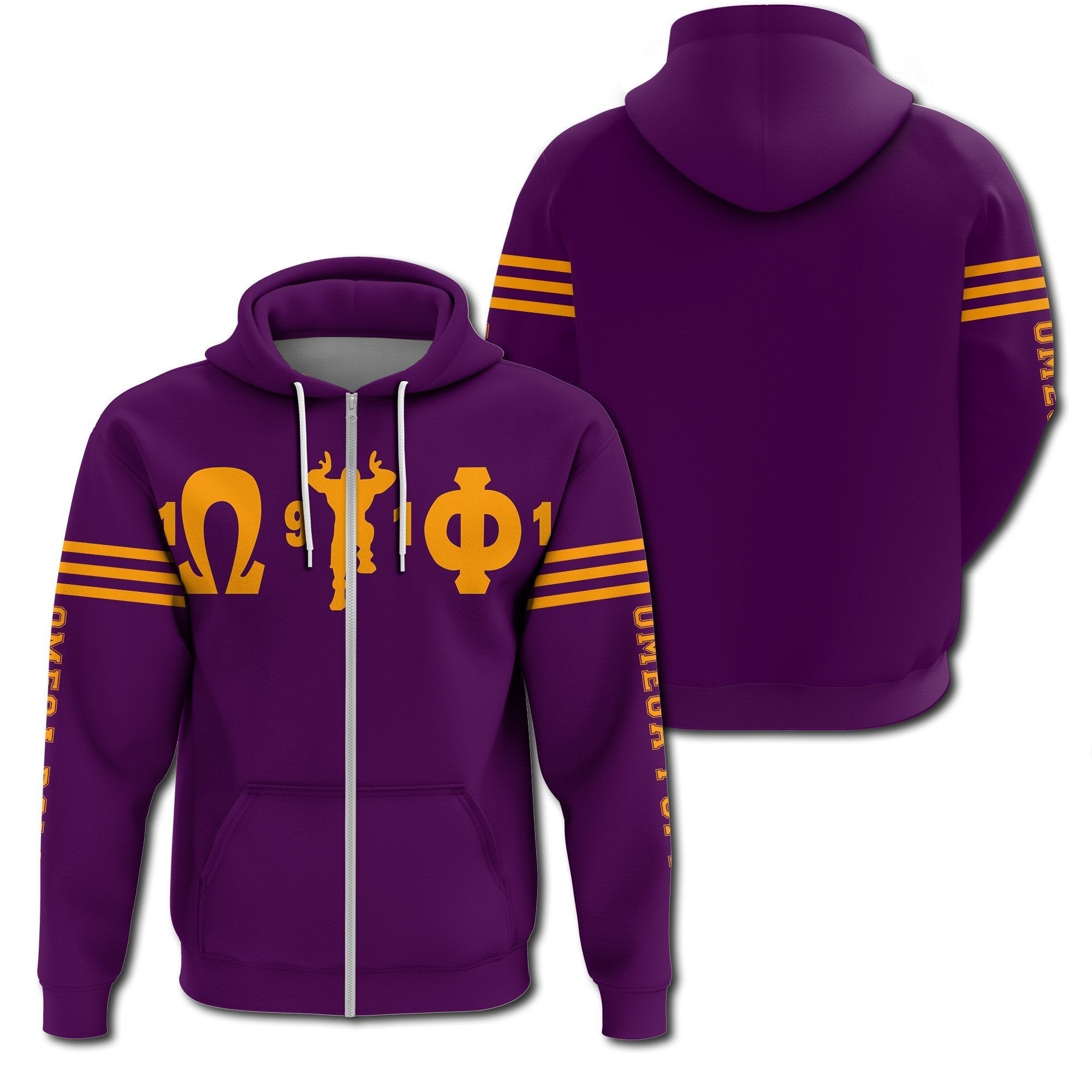 Fraternity Hoodie – Omega Psi Phi Que Man Makes Hand Sign Zip Hoodie