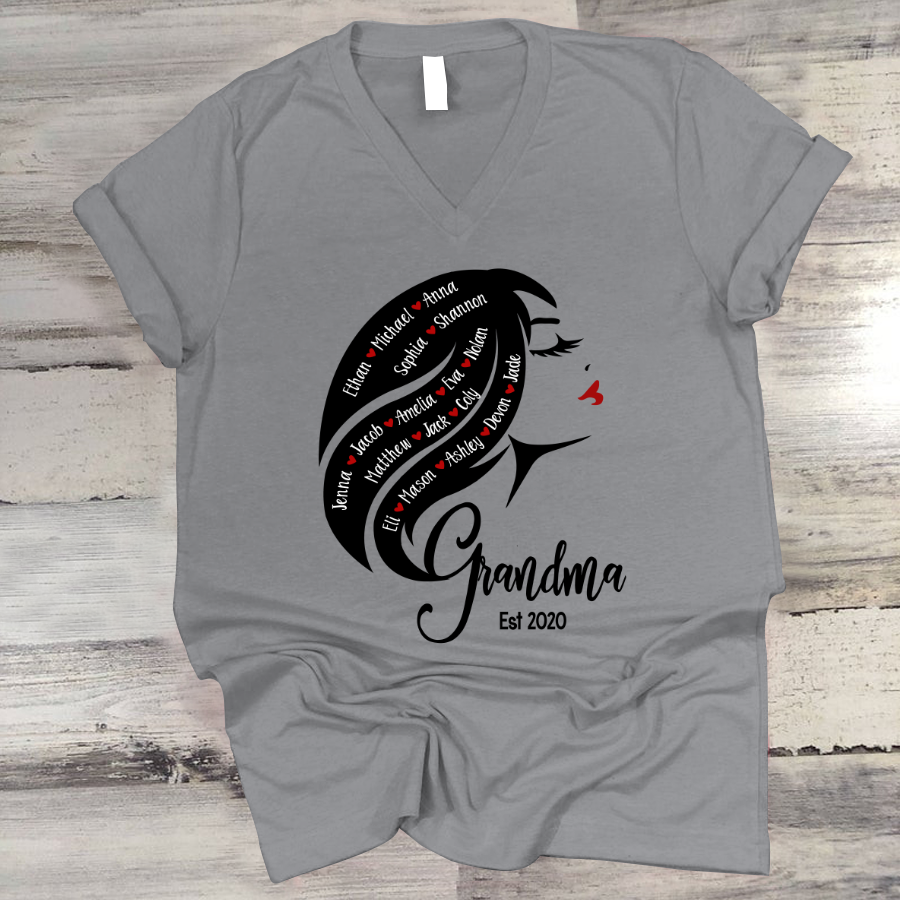 Grandma Est Beauty Woman Face Kid Names V-Neck