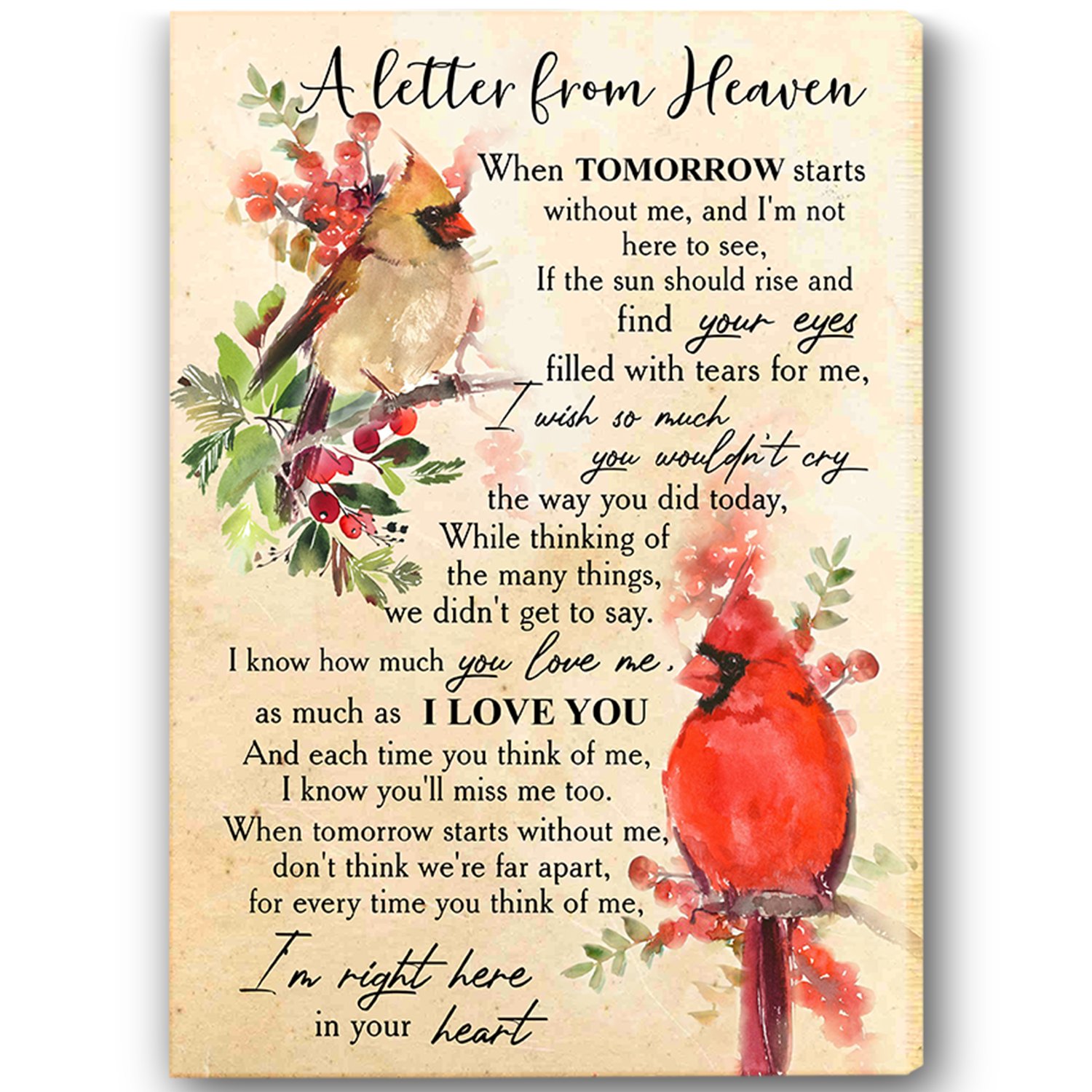 A Letter From Heaven Cardinal Bird Wall Art Canvas Memorial Home Decor Sympathy Gifts for Family Chipteeamz T29