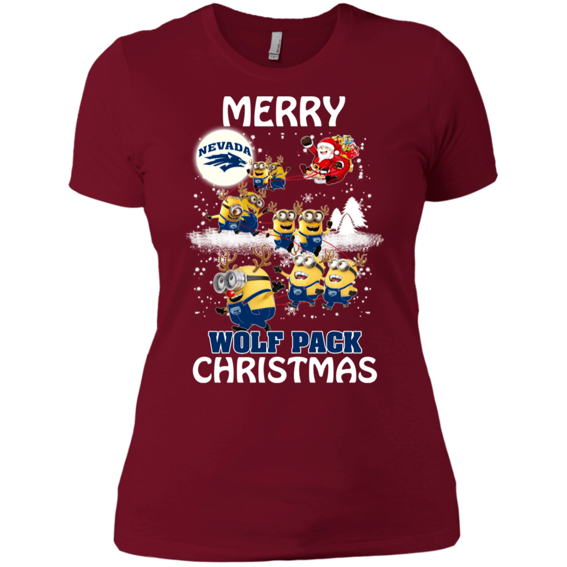 Buy Nevada Wolf Pack Ugly Christmas Sweaters Minions Santa Claus Merry Christmas Women’s T-Shirt