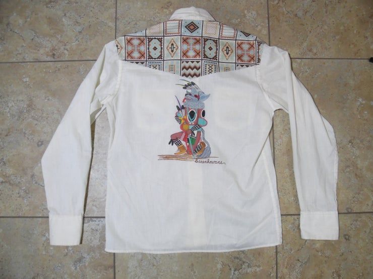 Vtg Tewa Hopi Kachina Am Rindien Perle Pression Cowboy Western Shirt