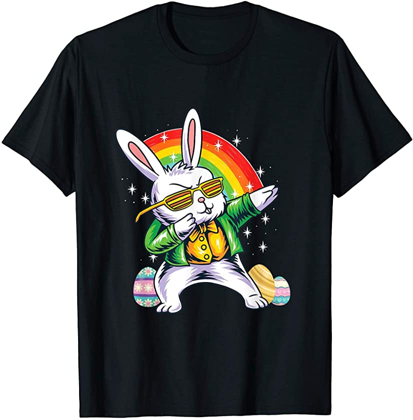 Rabbit Easter Day Eggs Dab rainbow Dabbing Boys Girls Kid T-Shirt