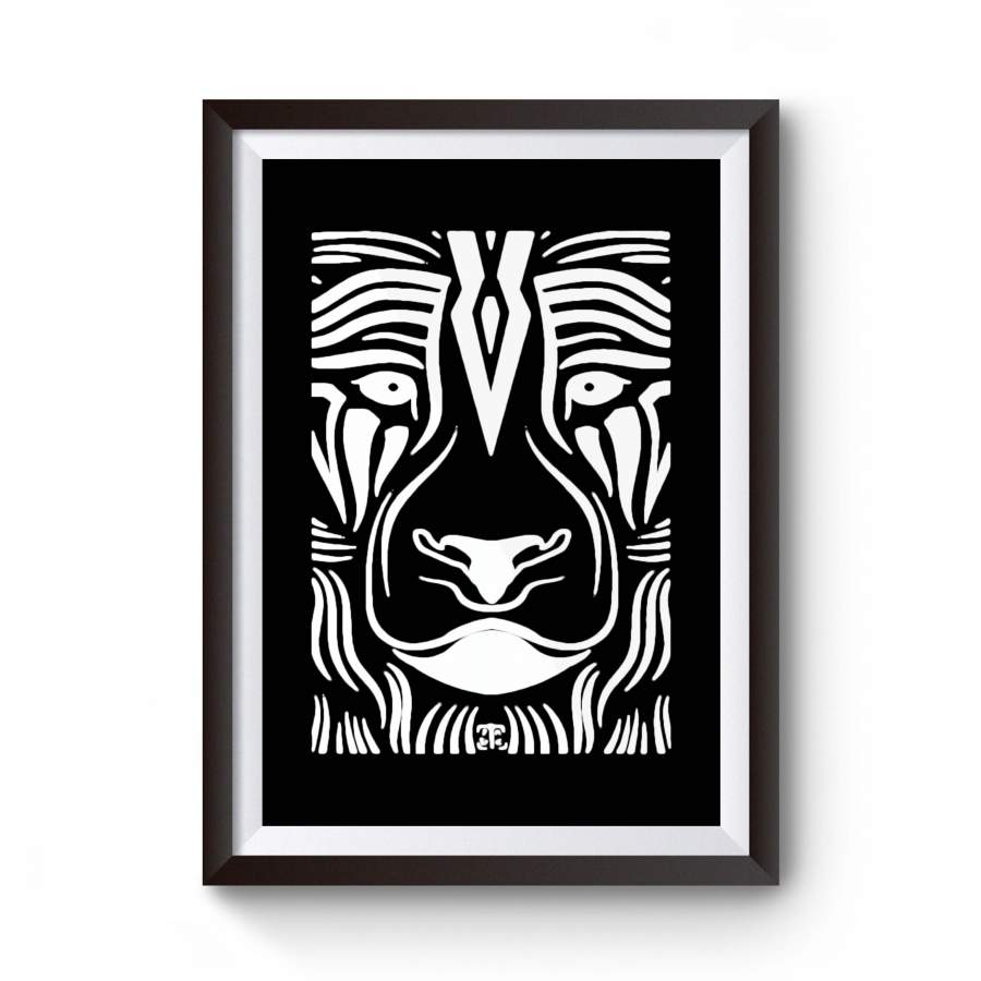 Tribal Lion Maori Native Polynesian Tattoo Art Goa Burning Man Festival Psy Techno Ethnic Boho Poster