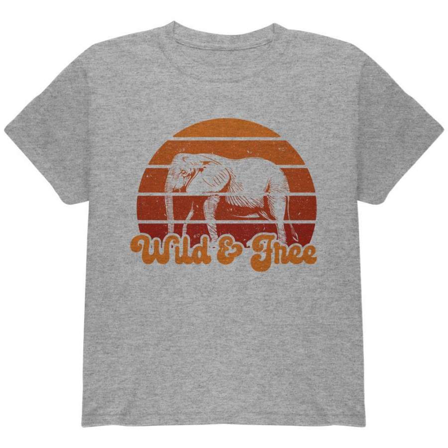 Elephant Wild And Free Retro Sun Youth T Shirt