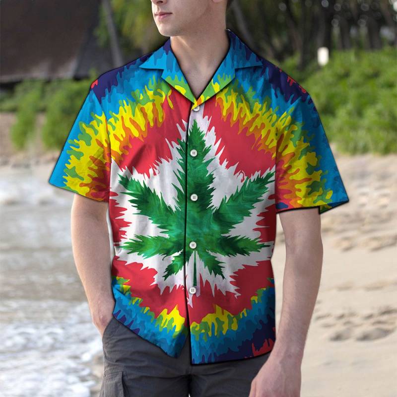 Pot Leaf Marijuana Cannibus Tie Dye Hawaii Shirt Ha84483