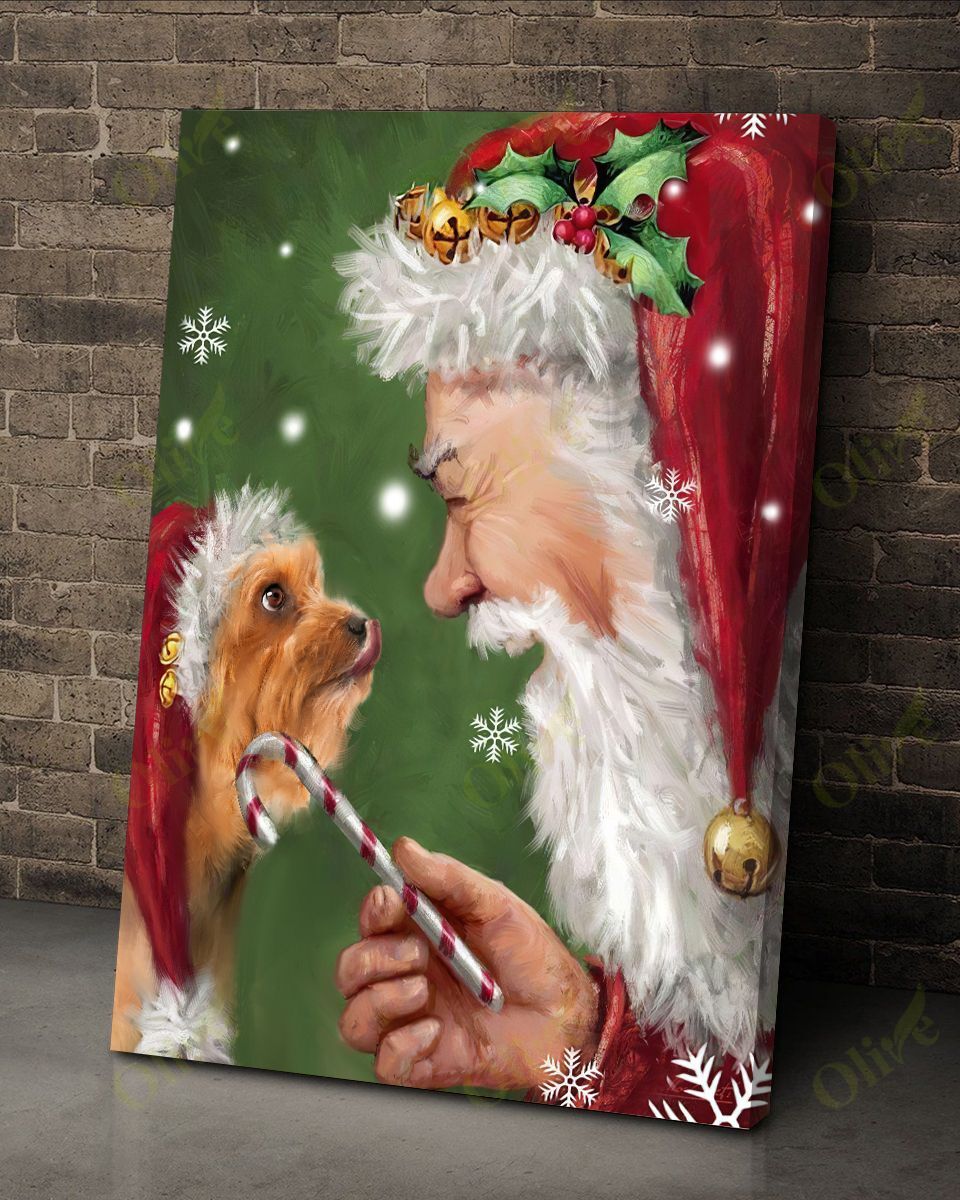 Yorkshire Terrier Talking To Santa 1 Canvas Wall Art Home Decor