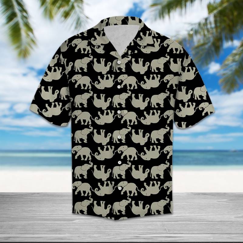 Elephant Black White Line Hawaii Shirt Ha79377