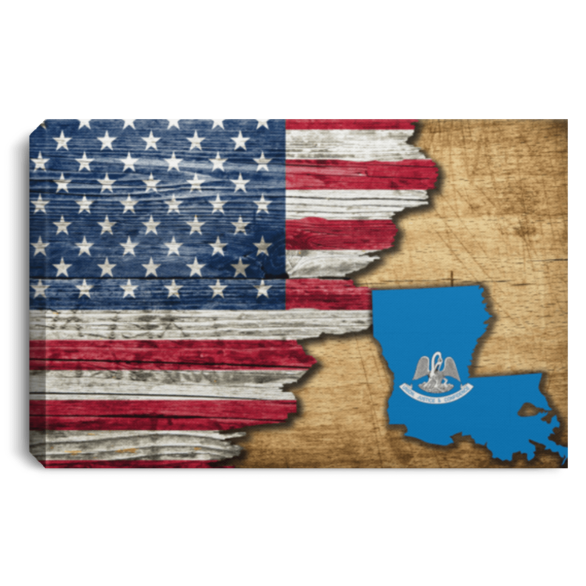 United States/Louisiana Flag Ripped Effect 24X16 Inches  Landscape Canvas .75In Frame