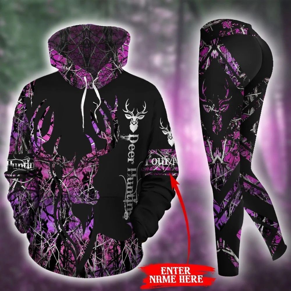 Deer Hunting Purple And Black Personalized Unique 3D Printed Sublimation Leggings Hoodie Set Hooded Sweatshirt Comfy Yoga Pants Tummy Control CTC1401525 New Hoodies