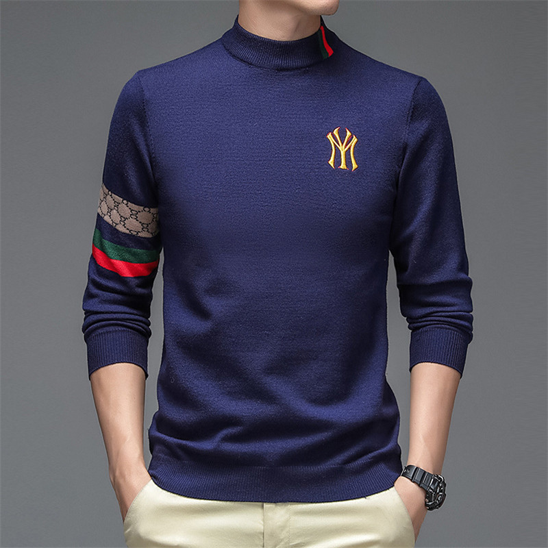 Winter New Fashion Luxury Knit Half Turtleneck Sweater High Quality Men Embroidery Warm Woolen Sweater Casual Men Brand Clothing alx