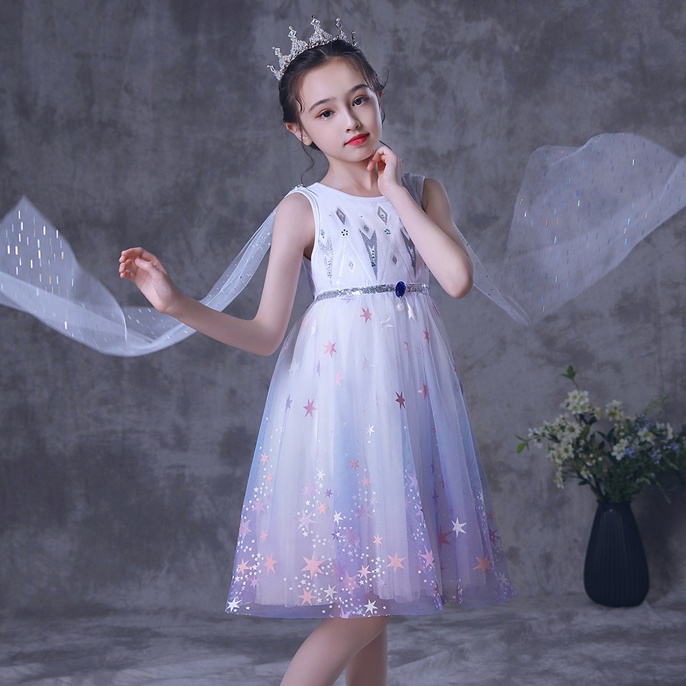 Snow Queen Princess Autumn New Aisha Girl Dress Sweet White Long Mesh Fluffy Birthday Skirt Purple Cartoon Sleeveless alx