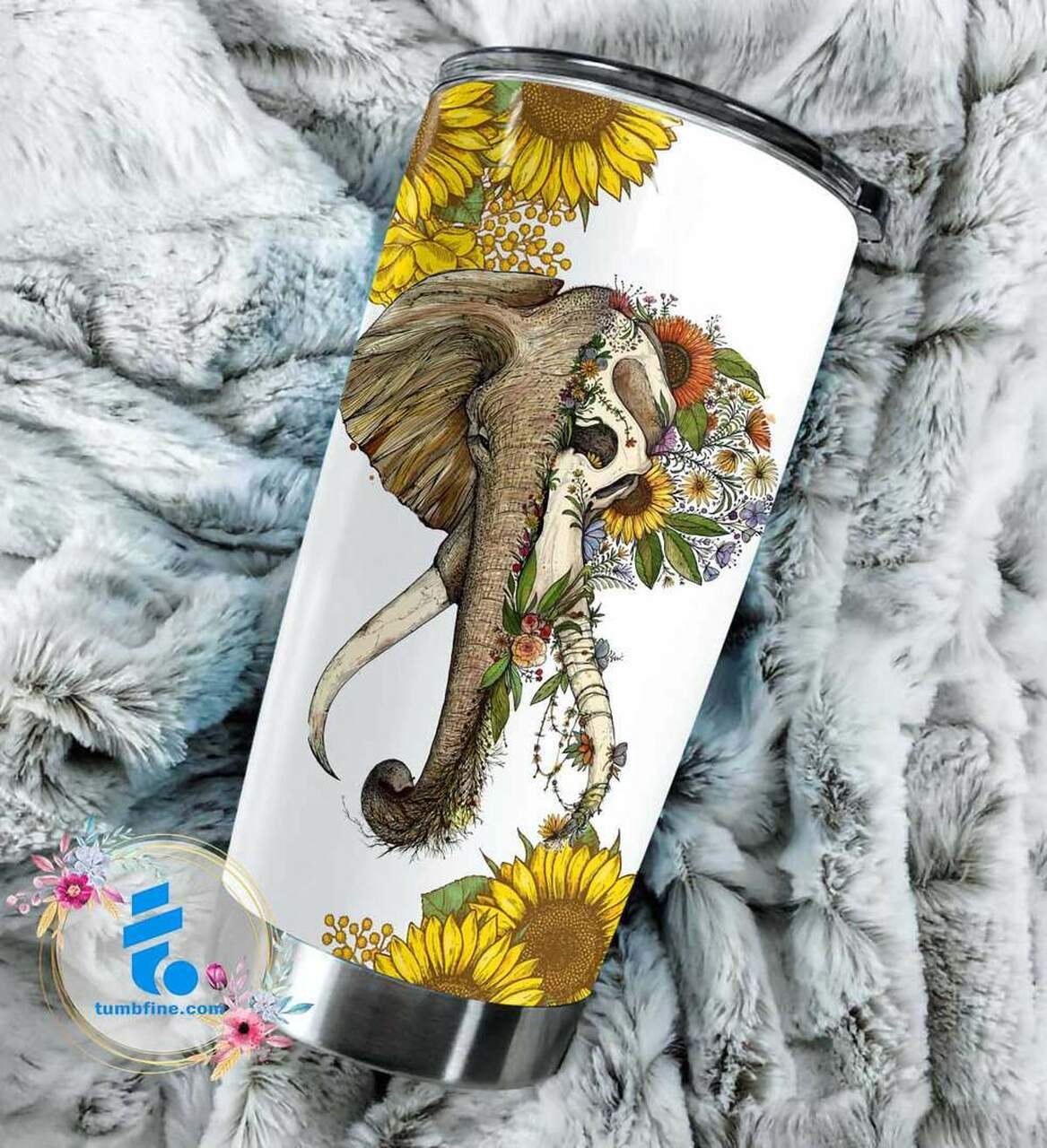 Floral Elephant Skull Personalized Stainless Steel Tumbler Customize Name, Text, Number Thl01