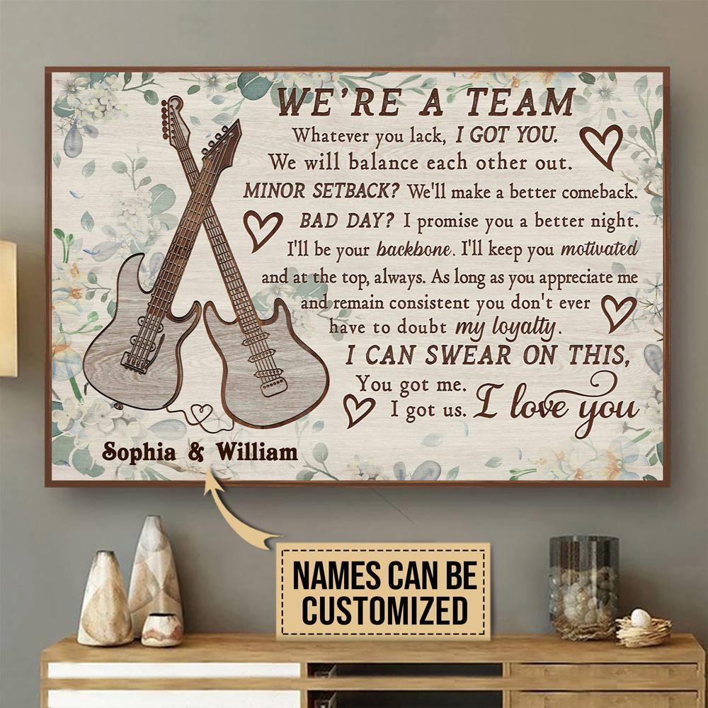 Aeticon Gifts Personalized Guitar Floral Were A Team Canvas Mom Dad Gift Home Decor