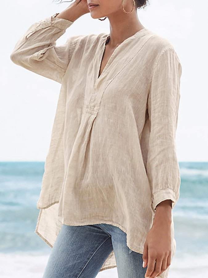 Women’S Thin Cotton V-Neck Long Sleeve Top