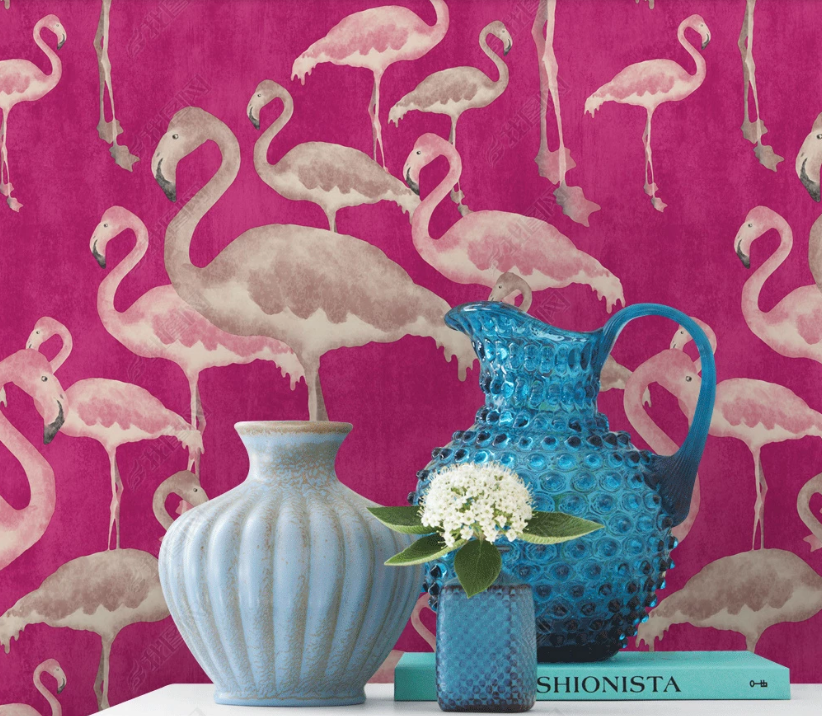 3D Hand Drawn Animal Flamingo Wall Mural Wallpaper Lqh 224