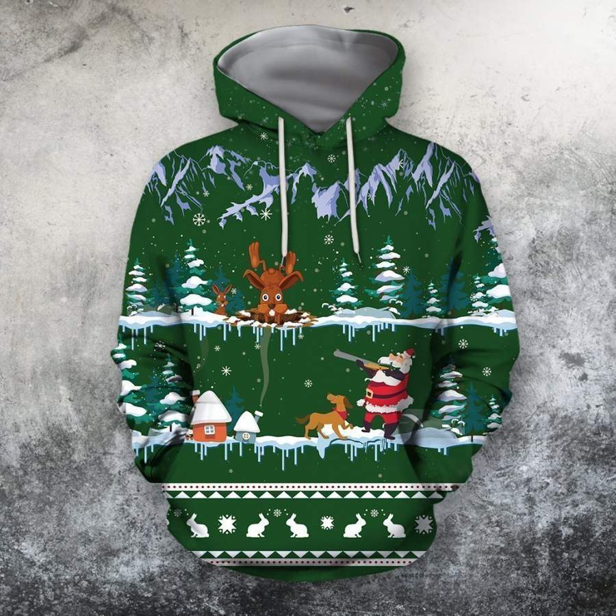 3D All Over Print Green Rabbit Hunting Hoodie