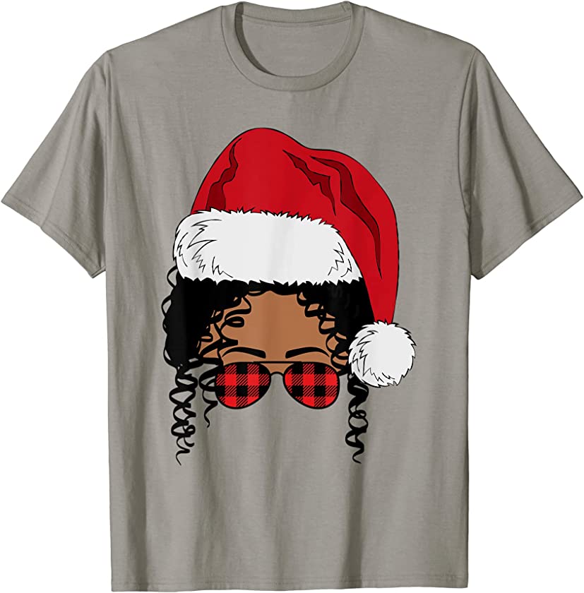 Black African American Santa Afro Christmas Melanin Women T-Shirt