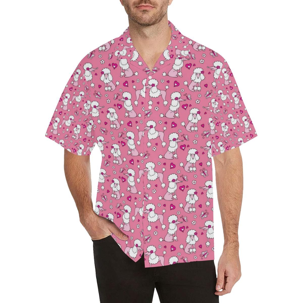 Poodle Pink Heart Pattern Men’s All Over Print Hawaiian Shirt