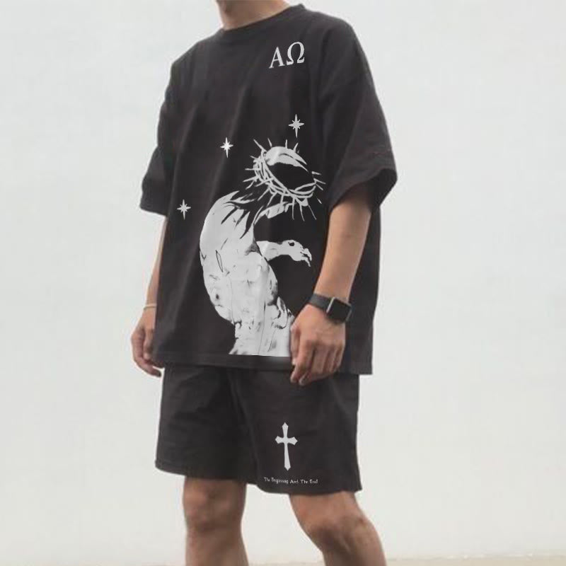 The Beginning And The End Print T-Shirt Set