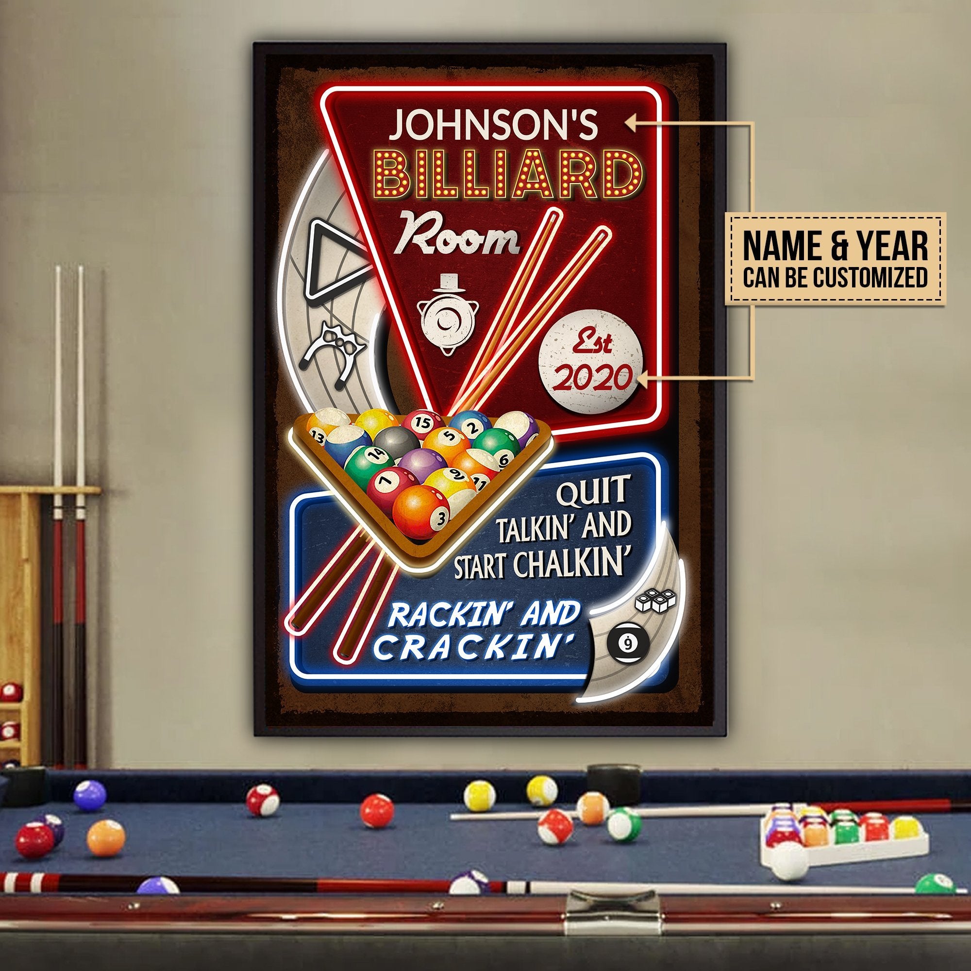 Aeticon Gifts Personalized Billiard Room Rackin And Crackin Canvas Mom Dad Gift Home Decor