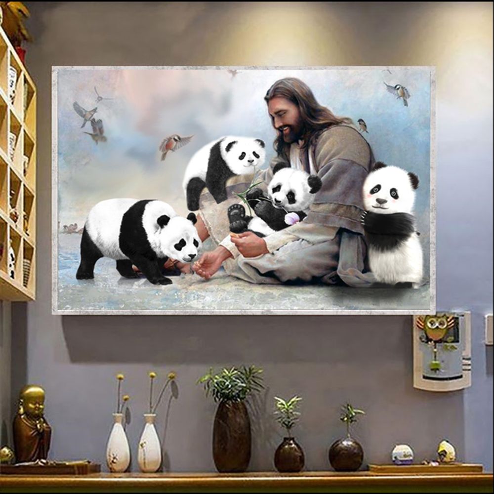 Jesus Surrounded By Panda Poster Christian Wall Decor Cute Wall Hangings Home Decor