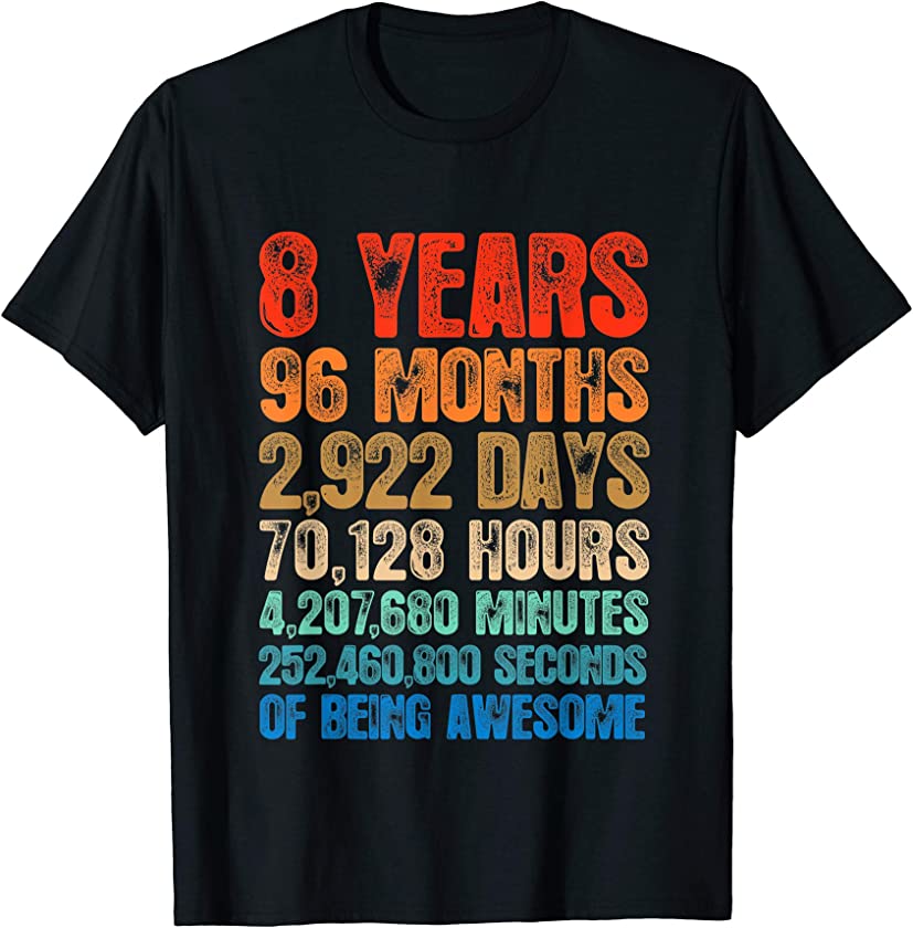 8 Years Old 8th Birthday Vintage Retro T Shirt 96 Months T-Shirt