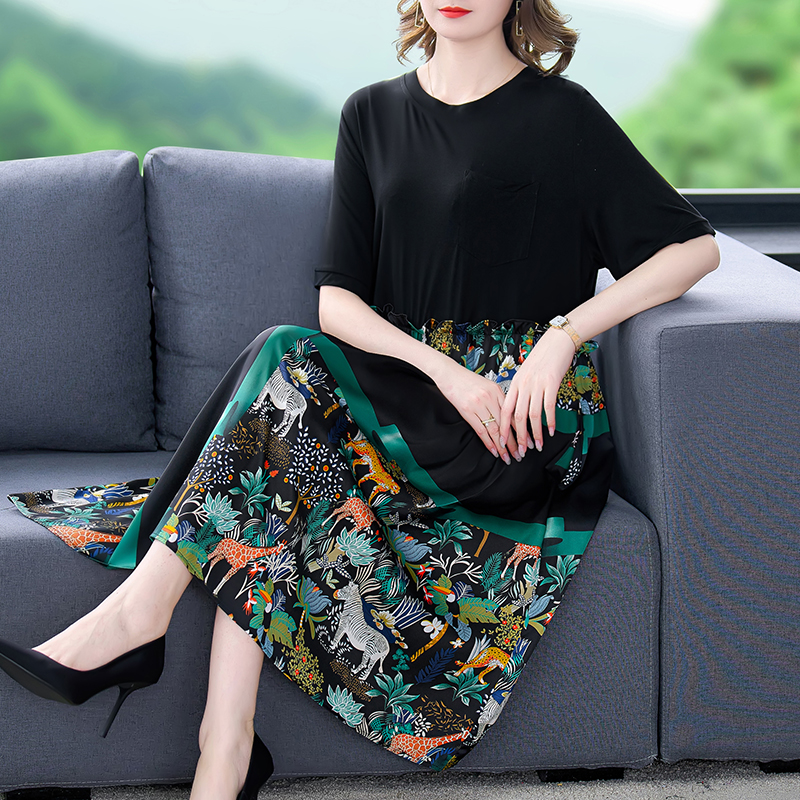 2022 Summer Women Vintage Floral Print party Dress undefined Casual Loose Pleated Dress Silk Mid Plus Size Vestidos alx