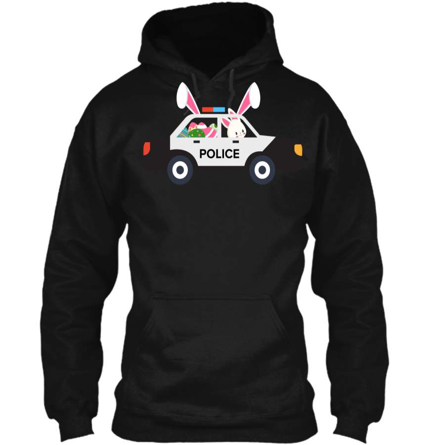 Cute Police Car Driver Bunny Easter Eggs Hunt T-Shirt Pullover Hoodie 8 oz