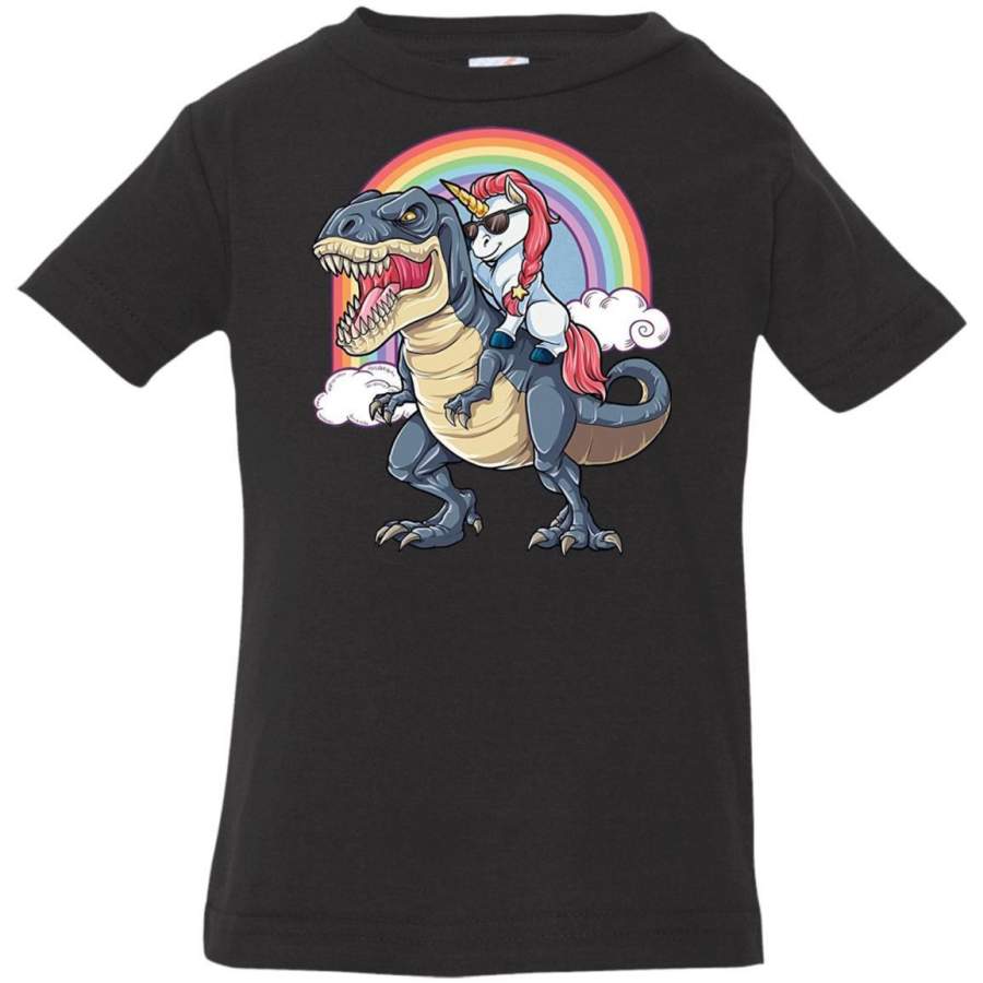 Unicorn Riding Dinosaur T Rex T Shirt Unicorns Rainbow Gifts Infant Jersey T-Shirt