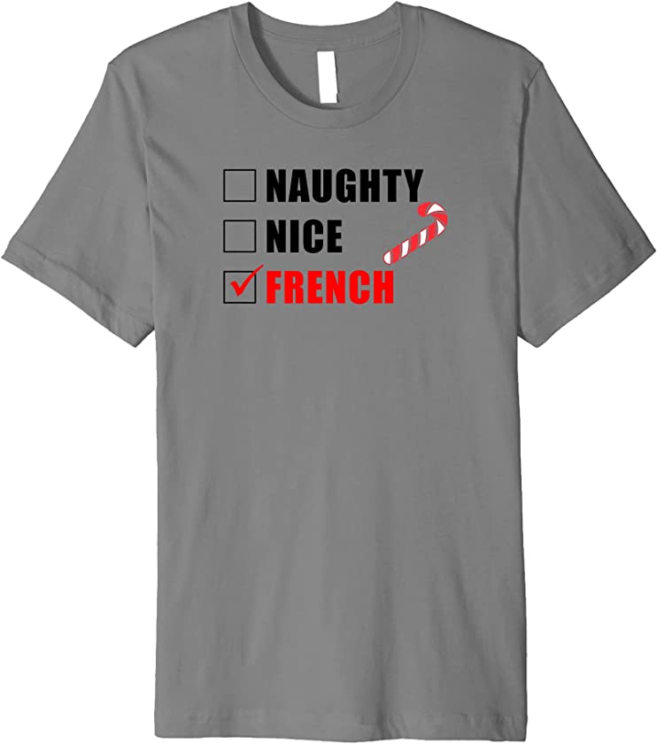 Naughty Nice French Candy Cane Christmas Santa List Premium T-Shirt