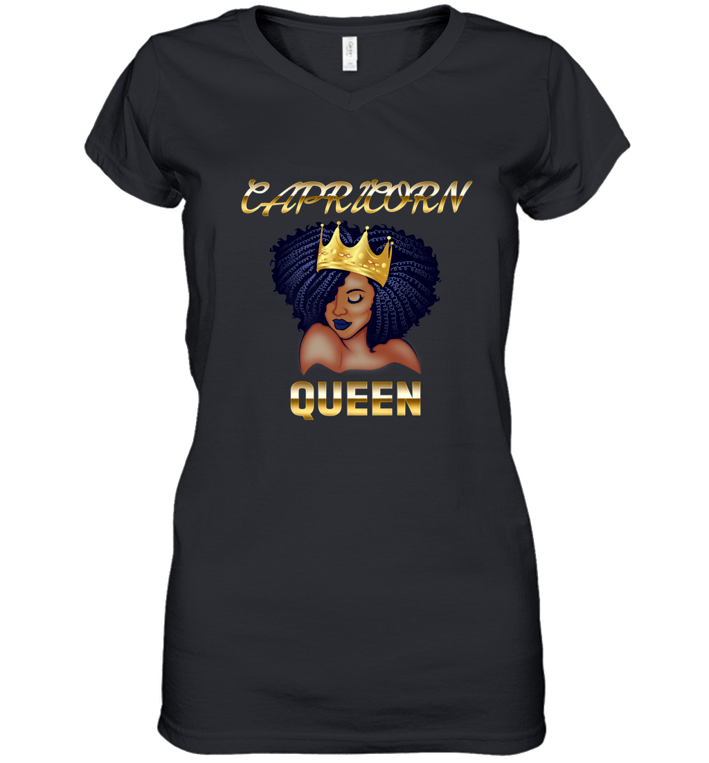 Capricorn Queen Born December January Black Queen Birthday Women’s V-Neck T-Shirt