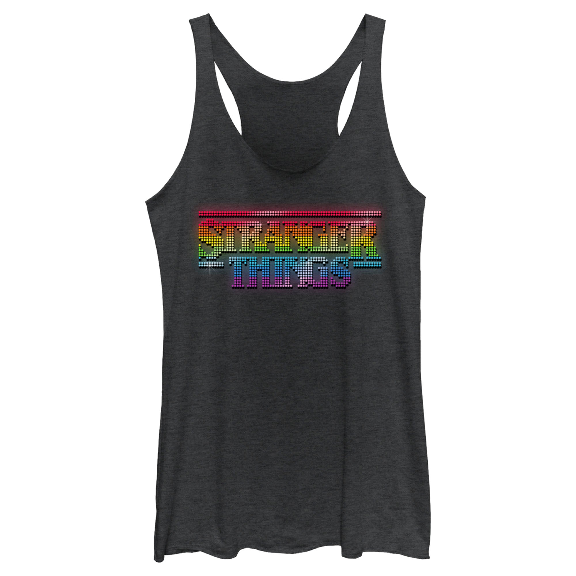 Women’S Stranger Things Sparkling Rainbow Logo Racerback Tank Top