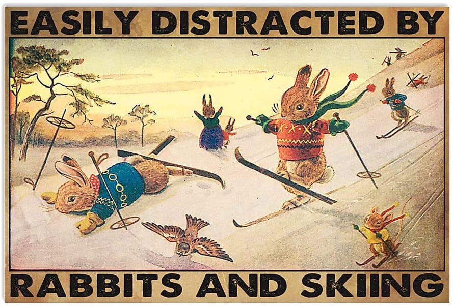 Poster – Easily Distracted By Rabbits And Skiing Vertical Poster – Poster Wall Art Print Size X – Ta85