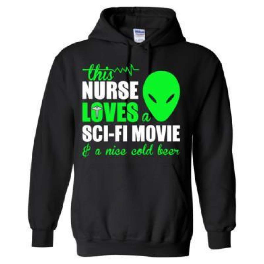 AGR This Nurse Loves A Sci-fi Movie And A Nice Cold Beer – Heavy Blend™ Hooded Sweatshirt