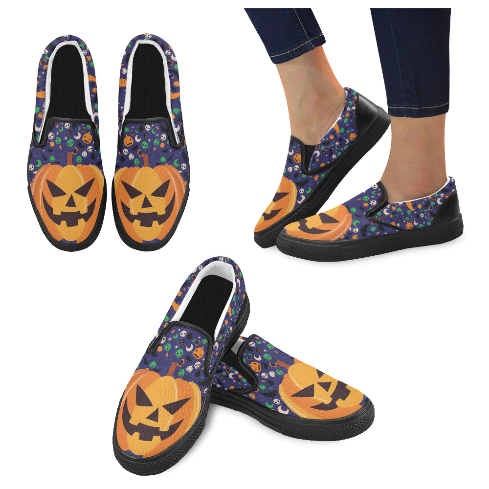 Pumpkin Halloween Blalck Women’s Slip-on Canvas Shoes