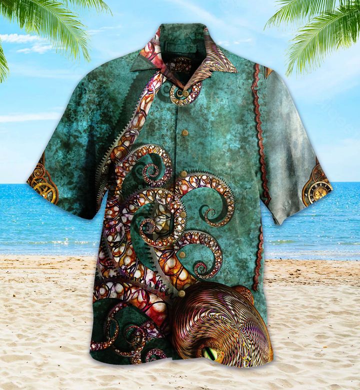 Octopus Boat Turquoise Hawaii Shirt Ha63189