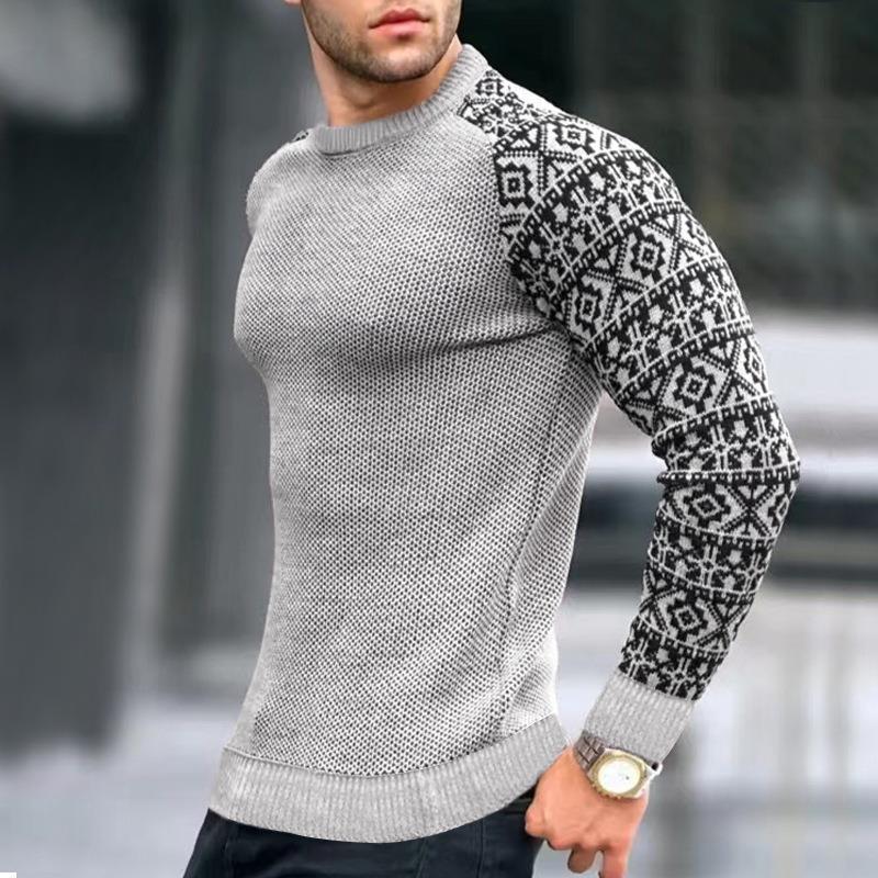 Winter Men’s Knitted Sweater European and American men’s fashion waffle top knit long sleeve round neck slim multicolor pullover alx