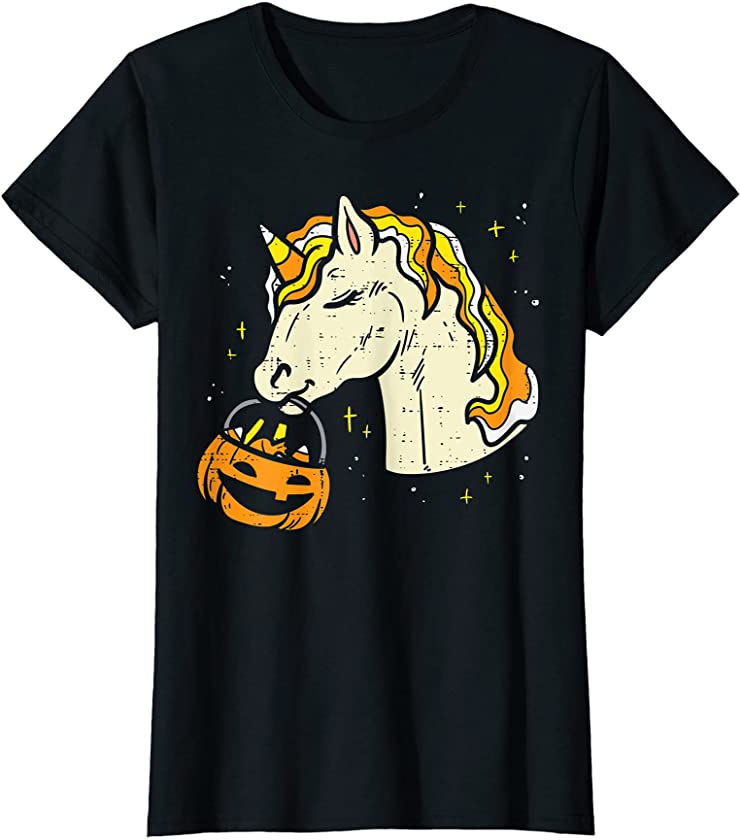 Mythical Unicorn Pumpkin Candy Halloween Girls Women T-Shirt