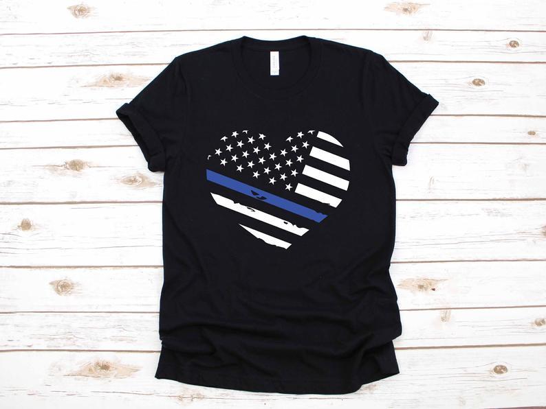 Dreameris Police Heart Spouse Usa Flag Law Enforcement Gift T Shirt Long Sleeve Sweatshirt  Hoodie Tank Top