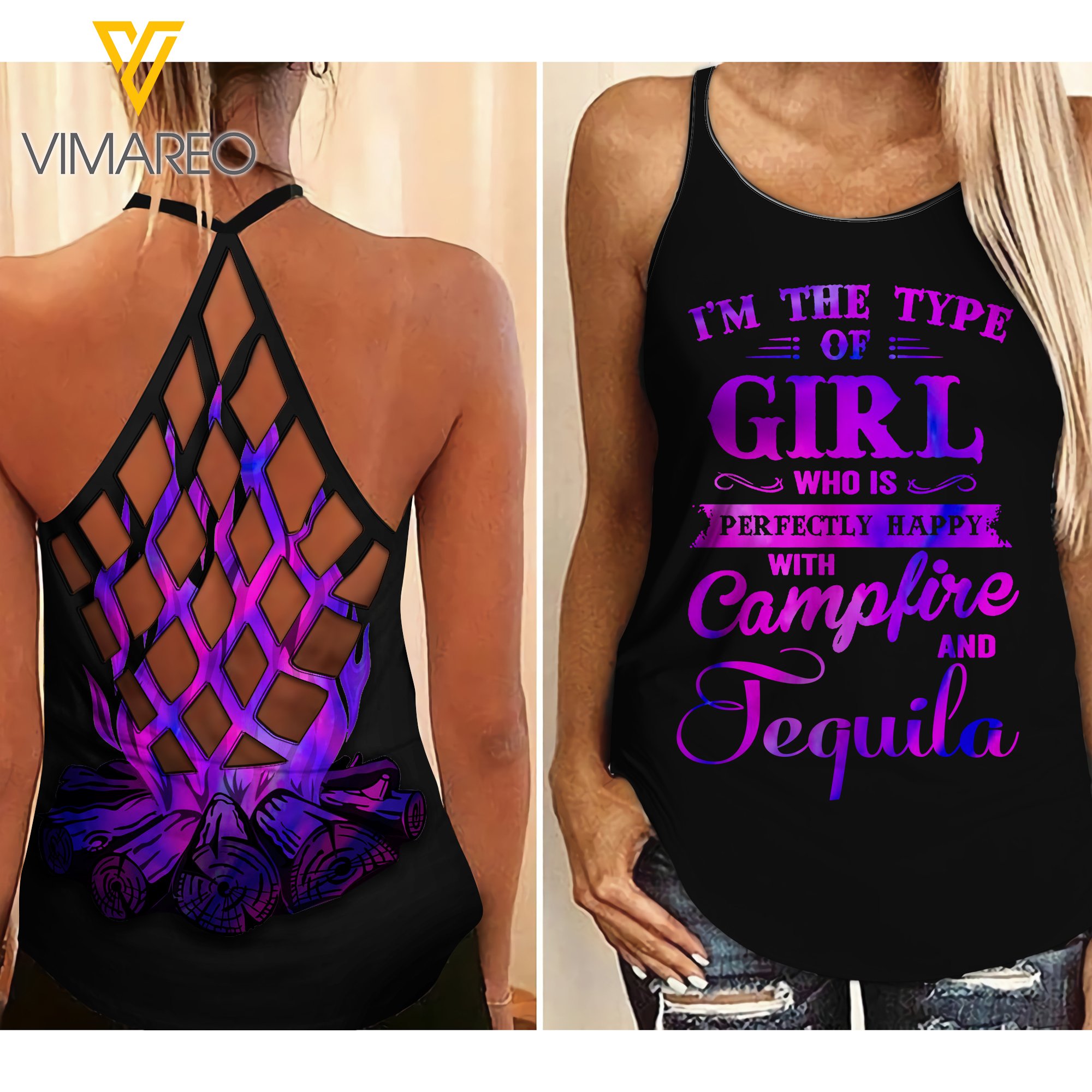 Campfire And Tequila Girl Criss-Cross Tank Top