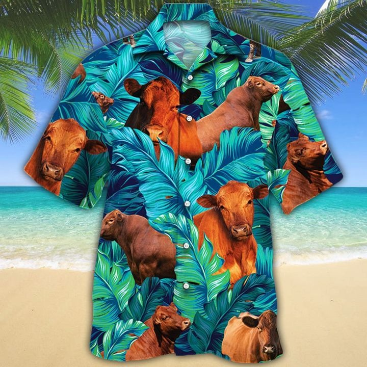 Red Angus Cattle Lovers Tropical Green Hawaii Cow Hawaii Shirt For Men Women Ha18194