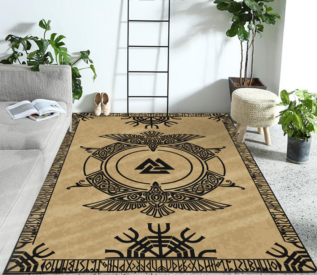 Viking Gear Viking Raven And Runic – Viking Area Rug